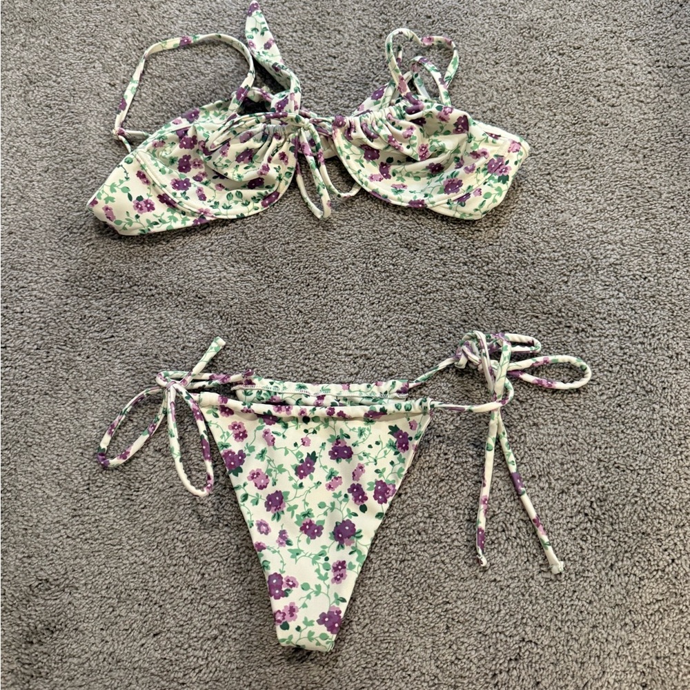 Floral Purple and Green Bikini